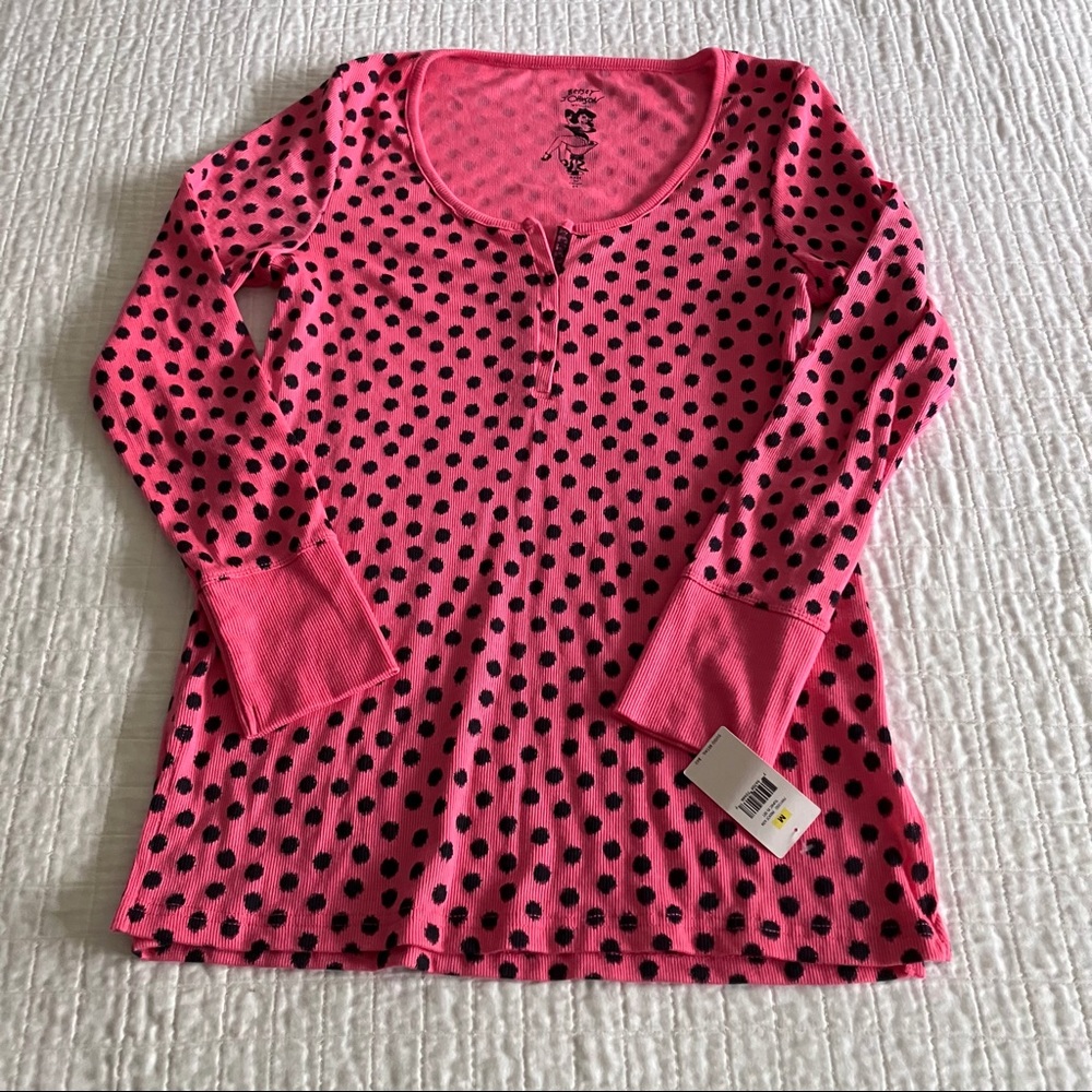NWT Betsey Johnson pink top w/black polka dots